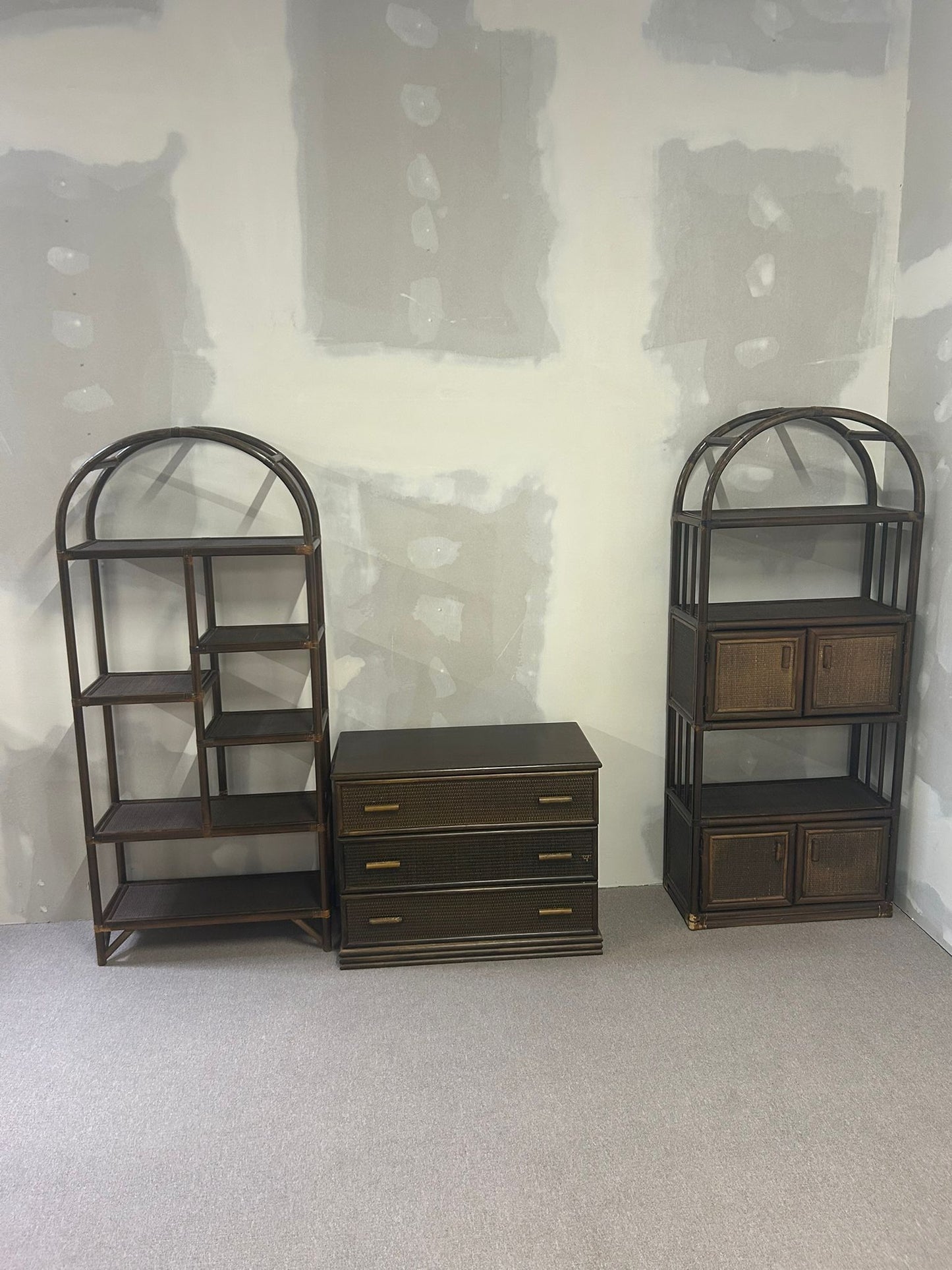 Vintage Rattan Bambus Kommode 3 Schubladen