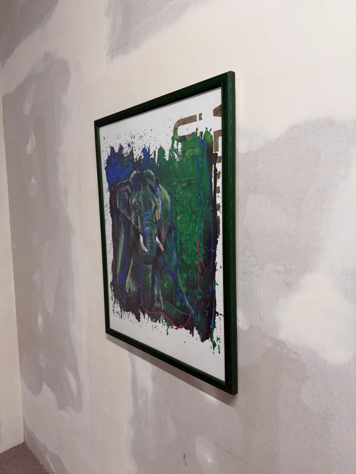 Bild Kunstdruck Rolf Knie "Born to run" Elefant, mit Rahmen