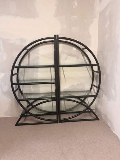 Vintage Designer Raumteiler aus Rattan, Bambusregal mit Glas