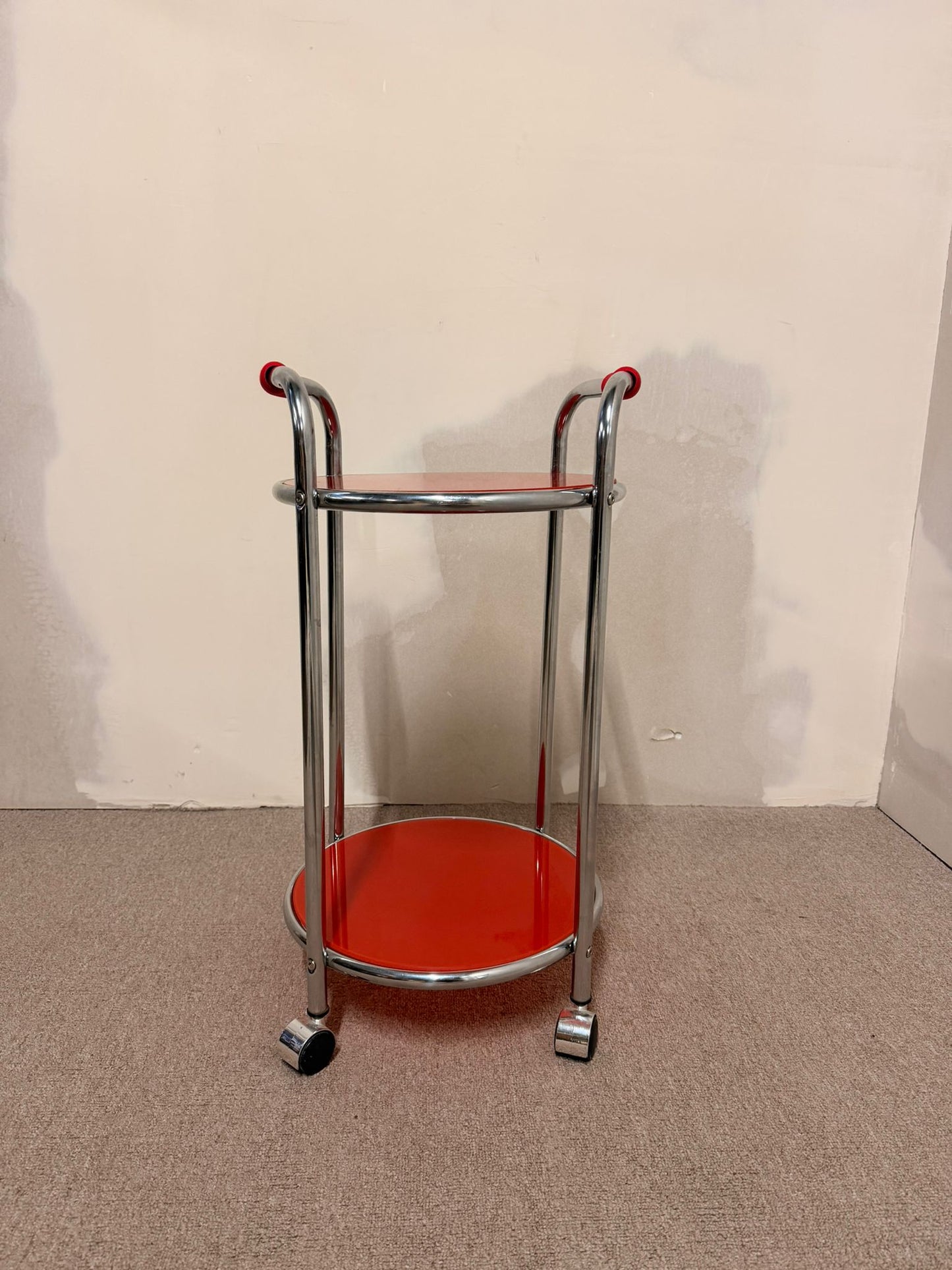 Vintage Servierwagen Teewagen, Chrom/Glas rot, 60er Jahre