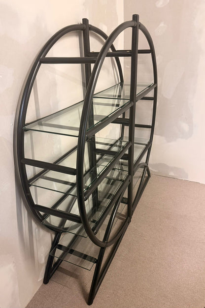 Vintage Designer Raumteiler aus Rattan, Bambusregal mit Glas