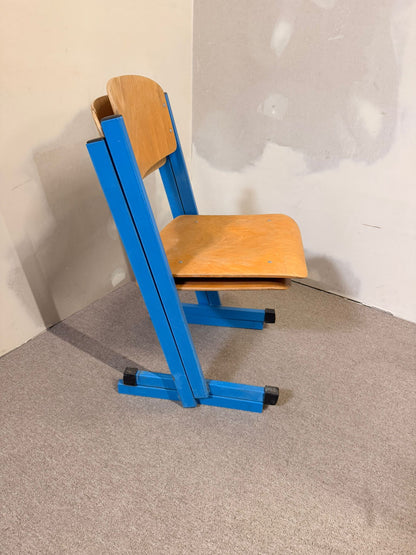 Vintage Schulstuhl in blau, Stapelstühle für Kinder