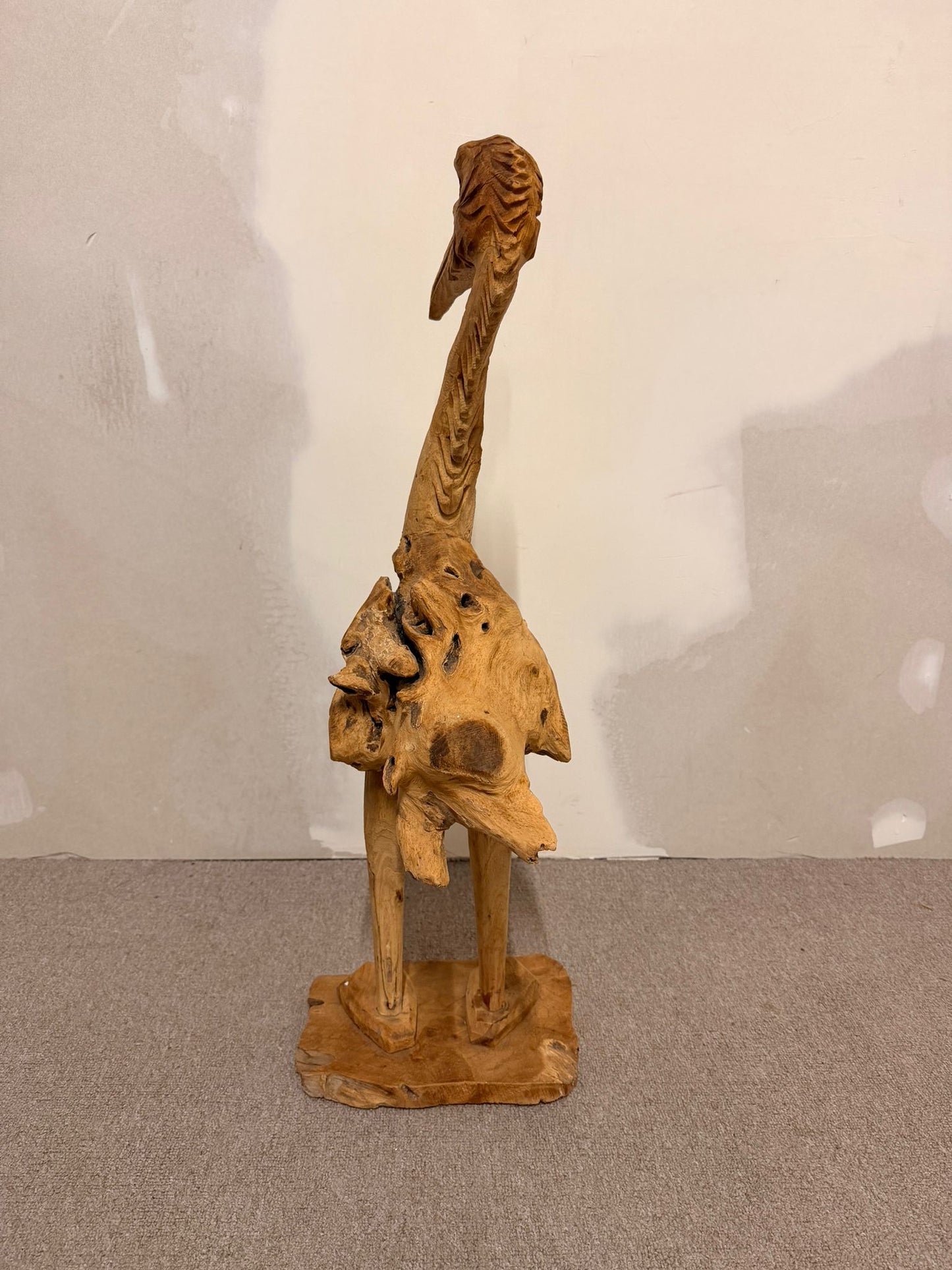 Handgeschnitzte Holzskulptur, Pelikan/Reiher, Teakholz