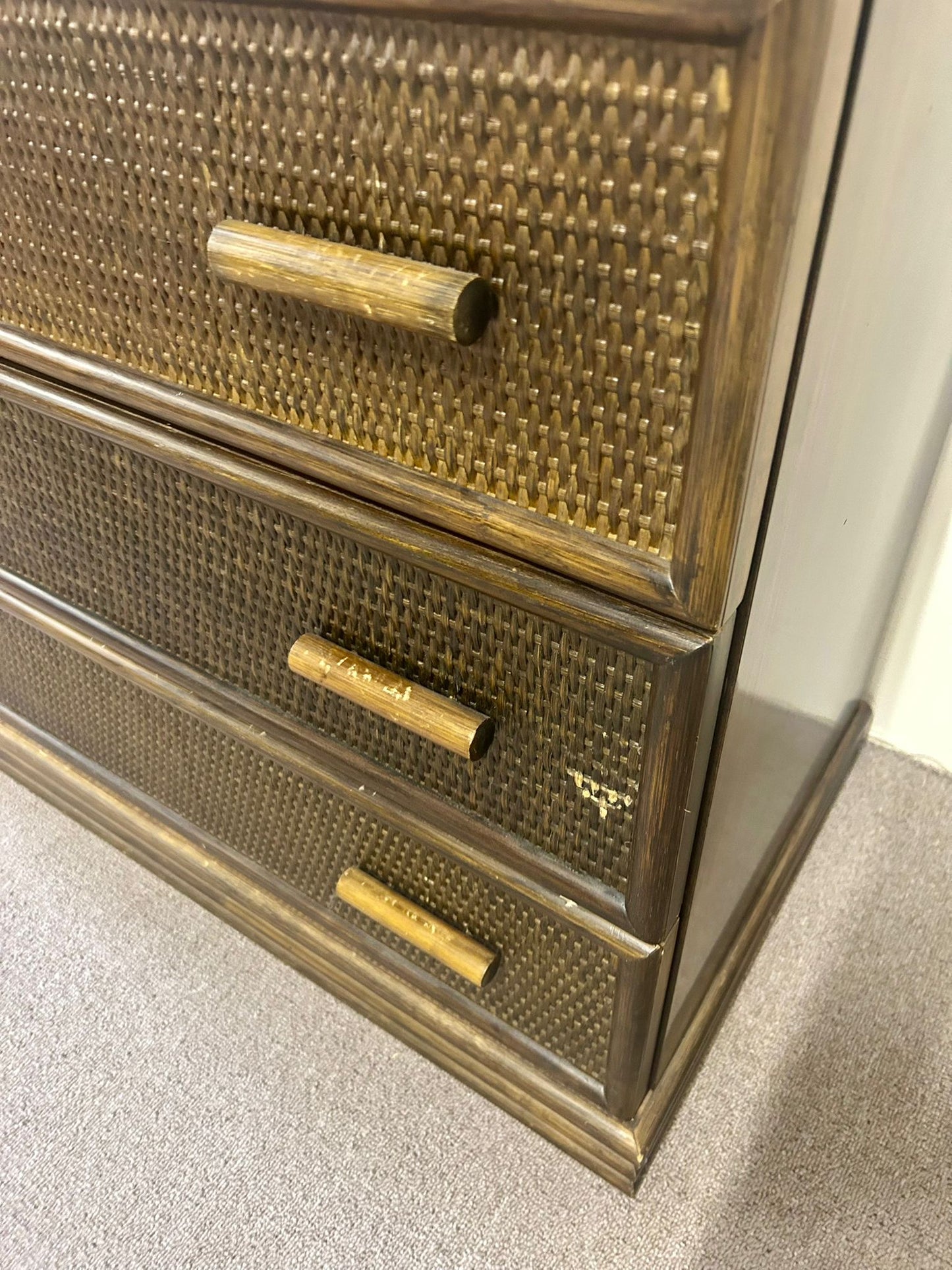 Vintage Rattan Bambus Kommode 3 Schubladen