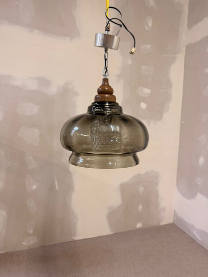 Vintage Glas Pendelleuchte retro Hängelampe mit Holzdetails