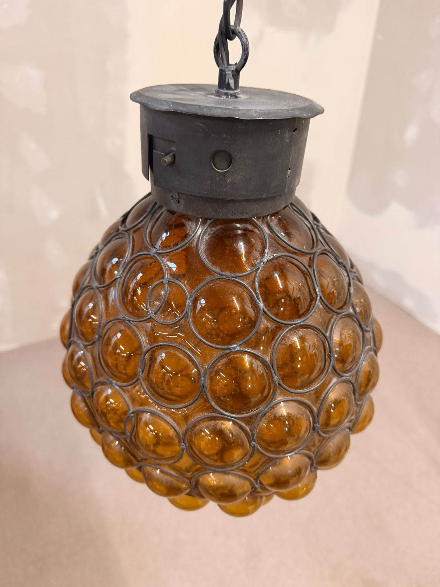 Italienische Design Hängelampe bernsteinfarbenem Muranoglas