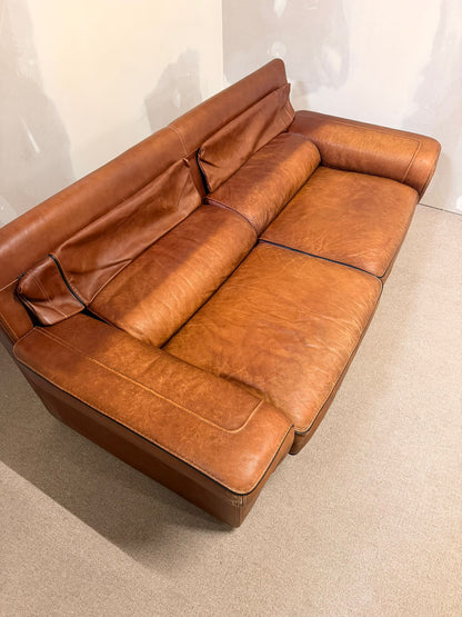 Vintage Sofa aus Leder von Josef Gobet in Cognacfarbe, Retro
