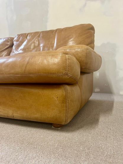 Vintage Roche Bobois Ledersofa in Cognacfarbe 70er 2 Sitzer