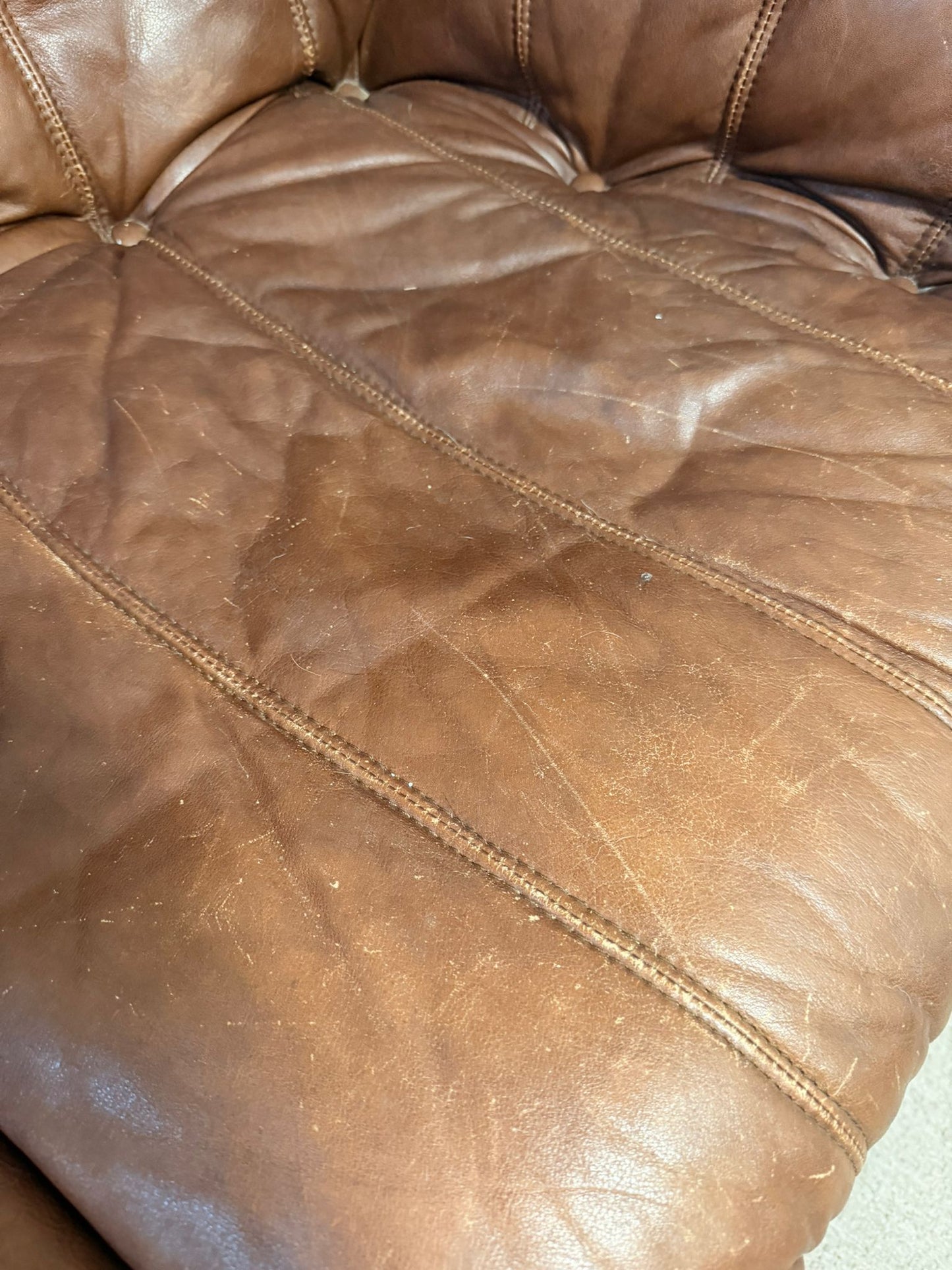 Vintage 2-sitzer Ledersofa mit Bambusgestell aus den 60er
