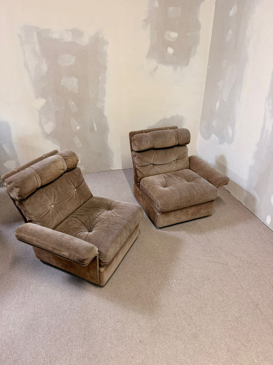 Italienisches modulares 70er Jahre Wildleder Sofa 2-Sitzer