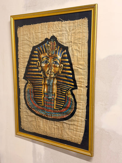 Pharao Tutanchamun Maske Bild auf Papyrus, Rahmen goldfarbig