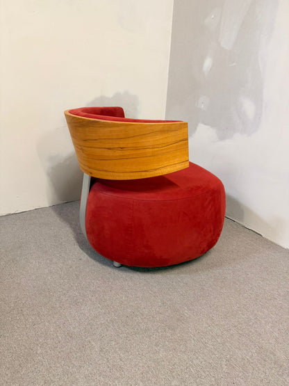 Boom Designer Sessel mit Rückenlehne Massivholz Buche rot