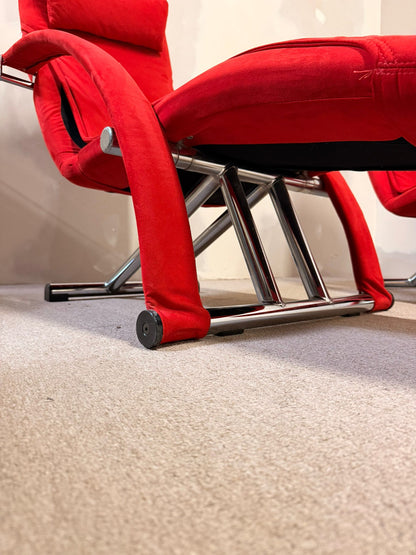 Vintage Designer Liegestühle rote Polster, Relaxsessel