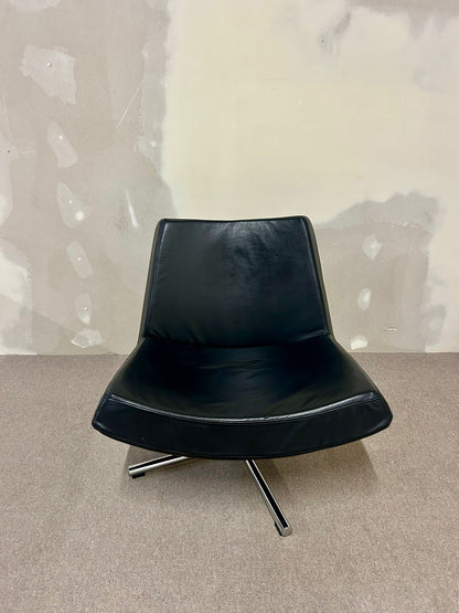 Designer Drehsessel aus Leder, schwarz, Loungesessel, Sessel