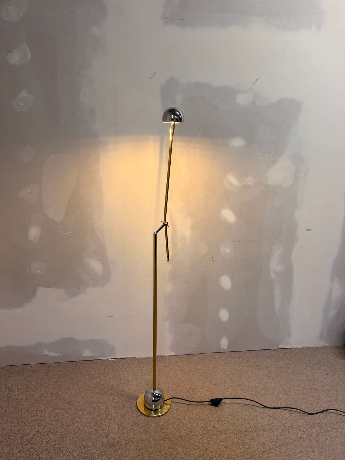 Stylische vintage Stehlampe, Gold/Chrome aus Messing