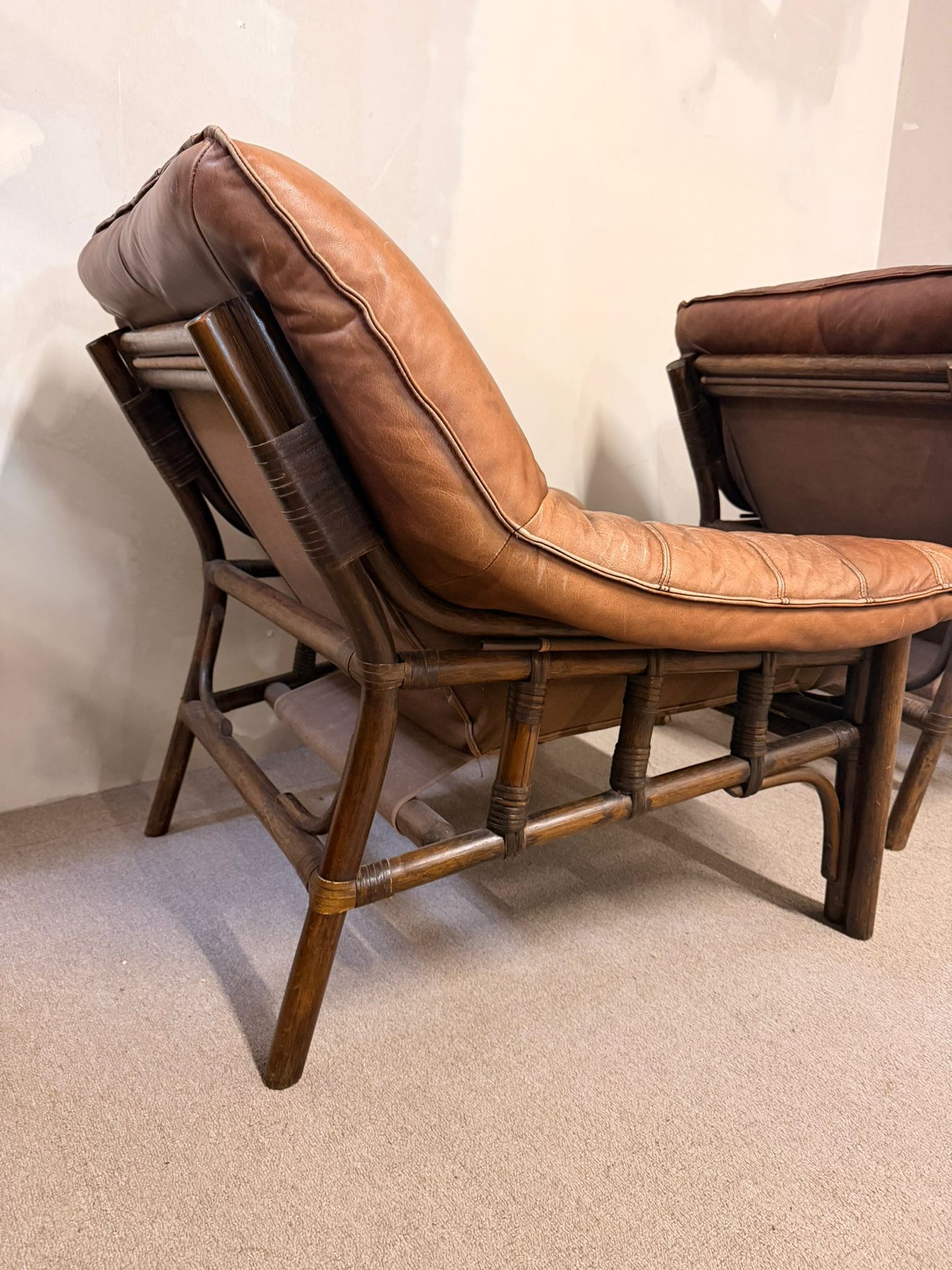 Vintage Sessel aus Leder mit Bambusgestell aus den 60er