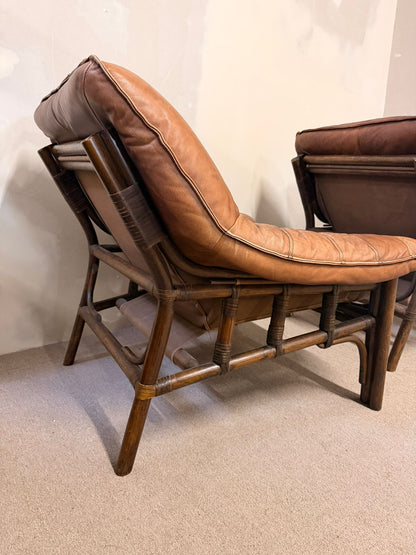 Vintage Sessel aus Leder mit Bambusgestell aus den 60er