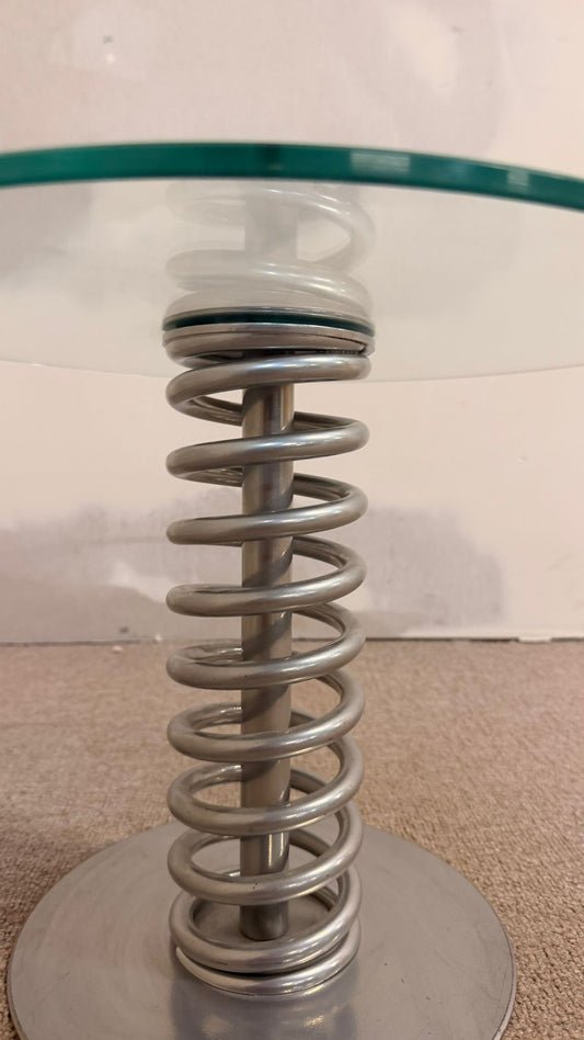 Space Age Beistelltisch Couchtisch aus Glas mit Spiralfeder