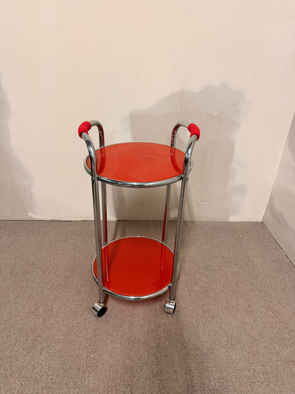 Vintage Servierwagen Teewagen, Chrom/Glas rot, 60er Jahre