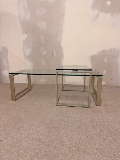 2er Set Coffee Table Couchtisch Kombination aus Glas/ Metall