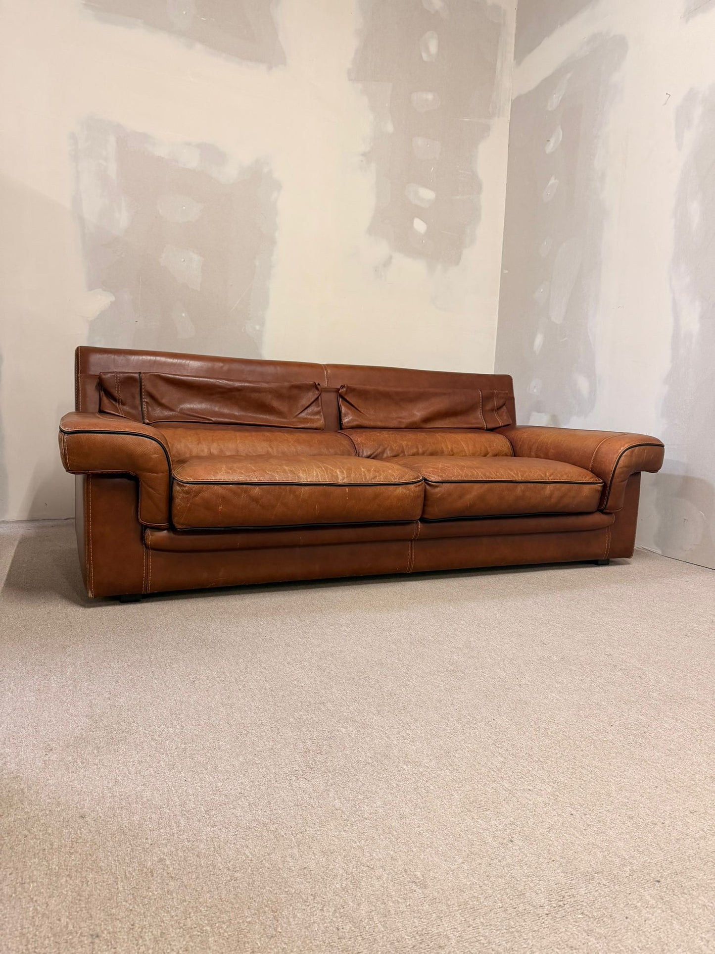 Vintage Sofa aus Leder von Josef Gobet in Cognacfarbe, Retro