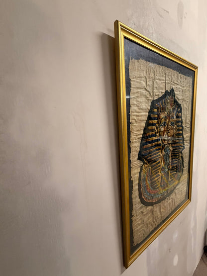 Pharao Tutanchamun Maske Bild auf Papyrus, Rahmen goldfarbig
