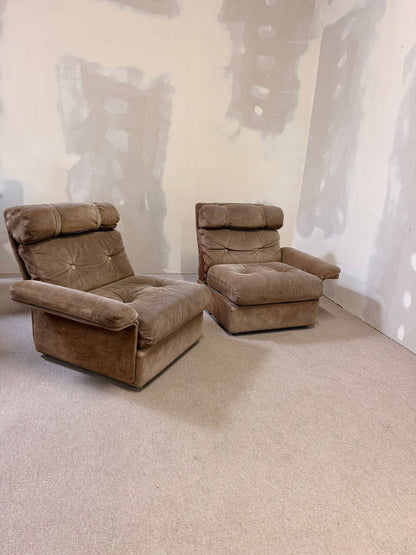 Italienisches modulares 70er Jahre Wildleder Sofa 2-Sitzer
