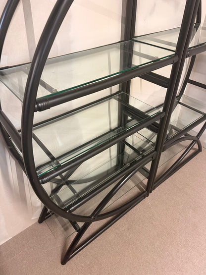 Vintage Designer Raumteiler aus Rattan, Bambusregal mit Glas