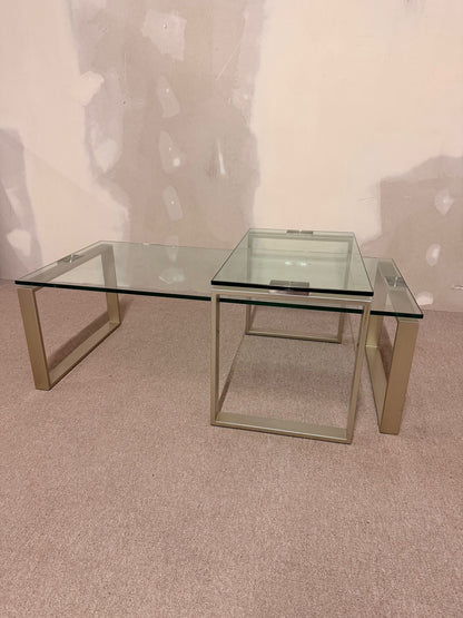 2er Set Coffee Table Couchtisch Kombination aus Glas/ Metall