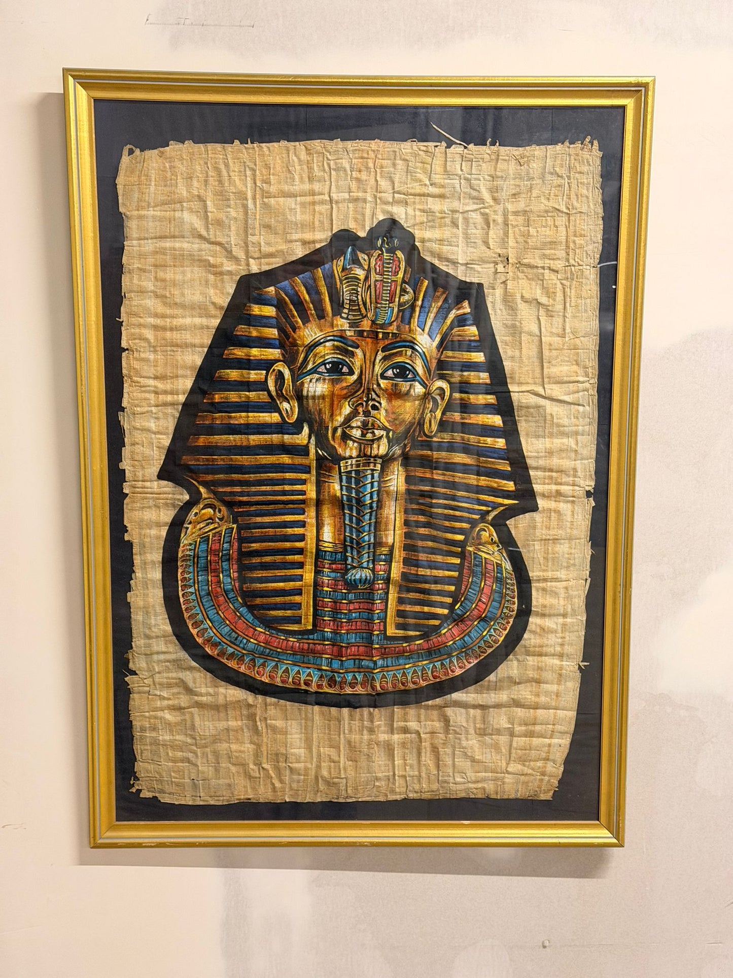 Pharao Tutanchamun Maske Bild auf Papyrus, Rahmen goldfarbig