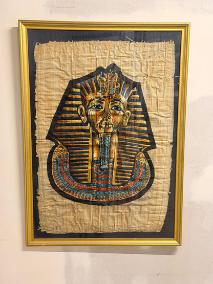 Pharao Tutanchamun Maske Bild auf Papyrus, Rahmen goldfarbig