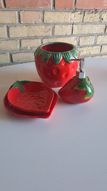 Dekorative Erdbeer Vase & Übertopf aus Keramik