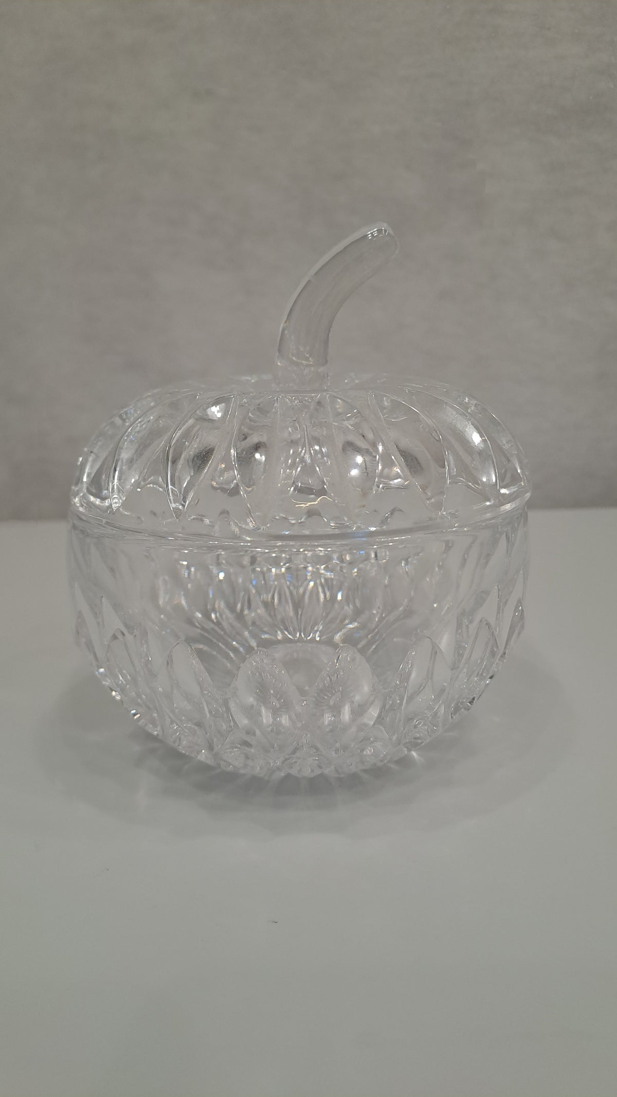 Vintage Kristall-Zuckerdose / Bonboniere in Apfel-Kürbisform