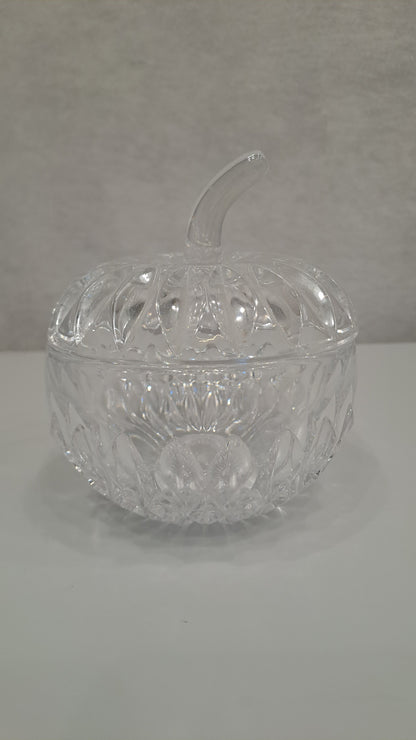 Vintage Kristall-Zuckerdose / Bonboniere in Apfel-Kürbisform