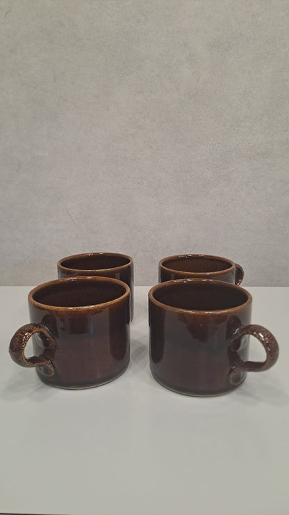 4er Set Vintage Steinzeug Tassen Studiokeramik 70er in braun