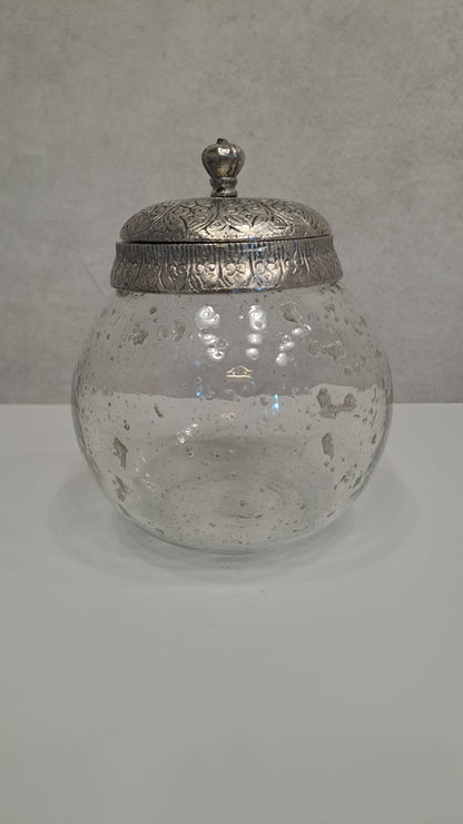 Vintage Vorratsglas Bonbonglas Bauernsilber Metall-Deckel