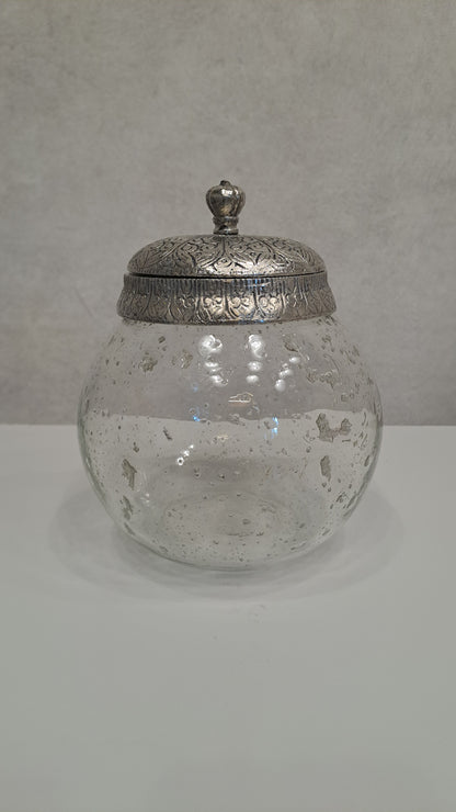 Vintage Vorratsglas Bonbonglas Bauernsilber Metall-Deckel