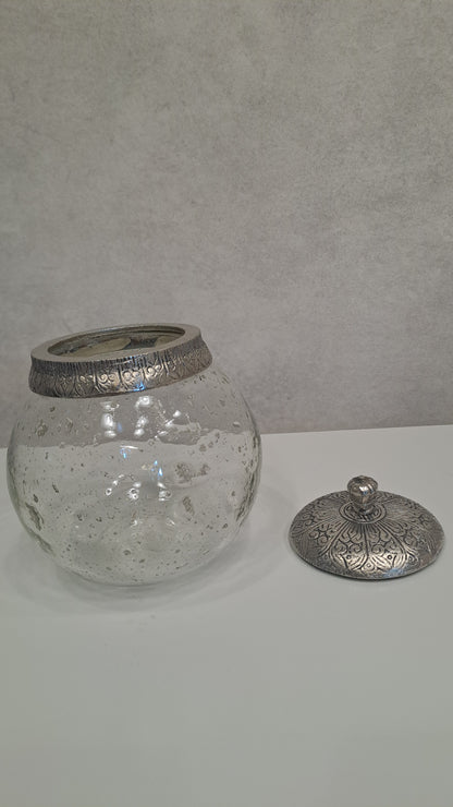 Vintage Vorratsglas Bonbonglas Bauernsilber Metall-Deckel