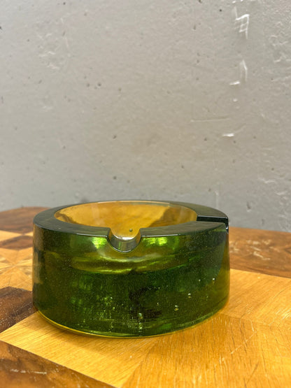 Grüner Glas Aschenbecher, Vintage, 70er Jahre