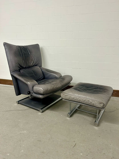 Design Leder Sessel mit Fusshocker Chromgestell Rolf Benz
