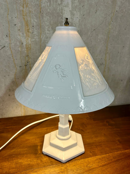 Seltene Litophanie Tischlampe aus Porzellan Keramik