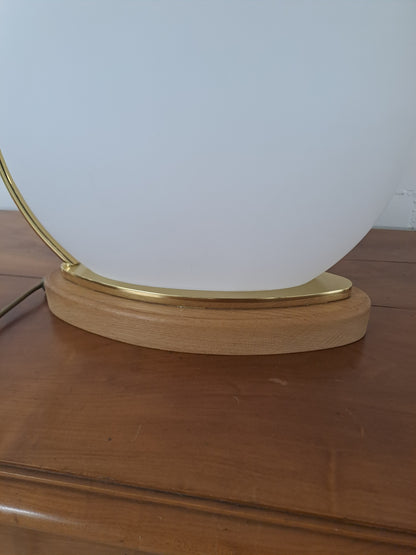 Vintage Lampe von Bankamp Leuchten Opalglas Holz Goldrahmen