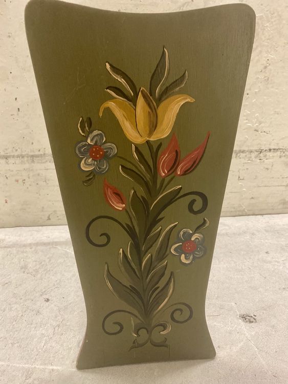 Schirmständer Vintage Blumen handbemalt grün 60er
