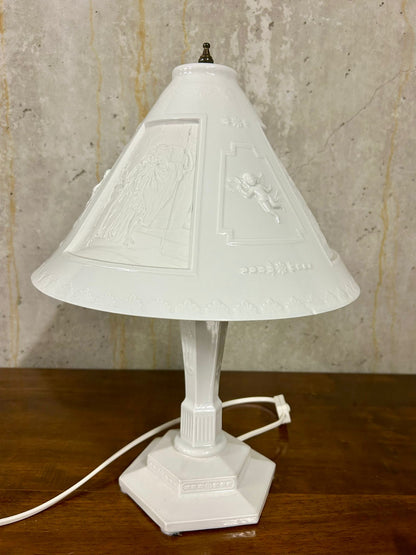 Seltene Litophanie Tischlampe aus Porzellan Keramik