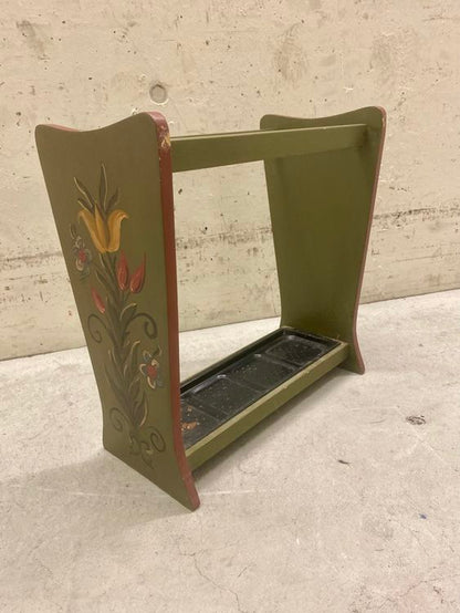 Schirmständer Vintage Blumen handbemalt grün 60er