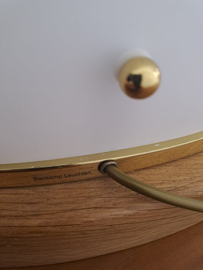 Vintage Lampe von Bankamp Leuchten Opalglas Holz Goldrahmen
