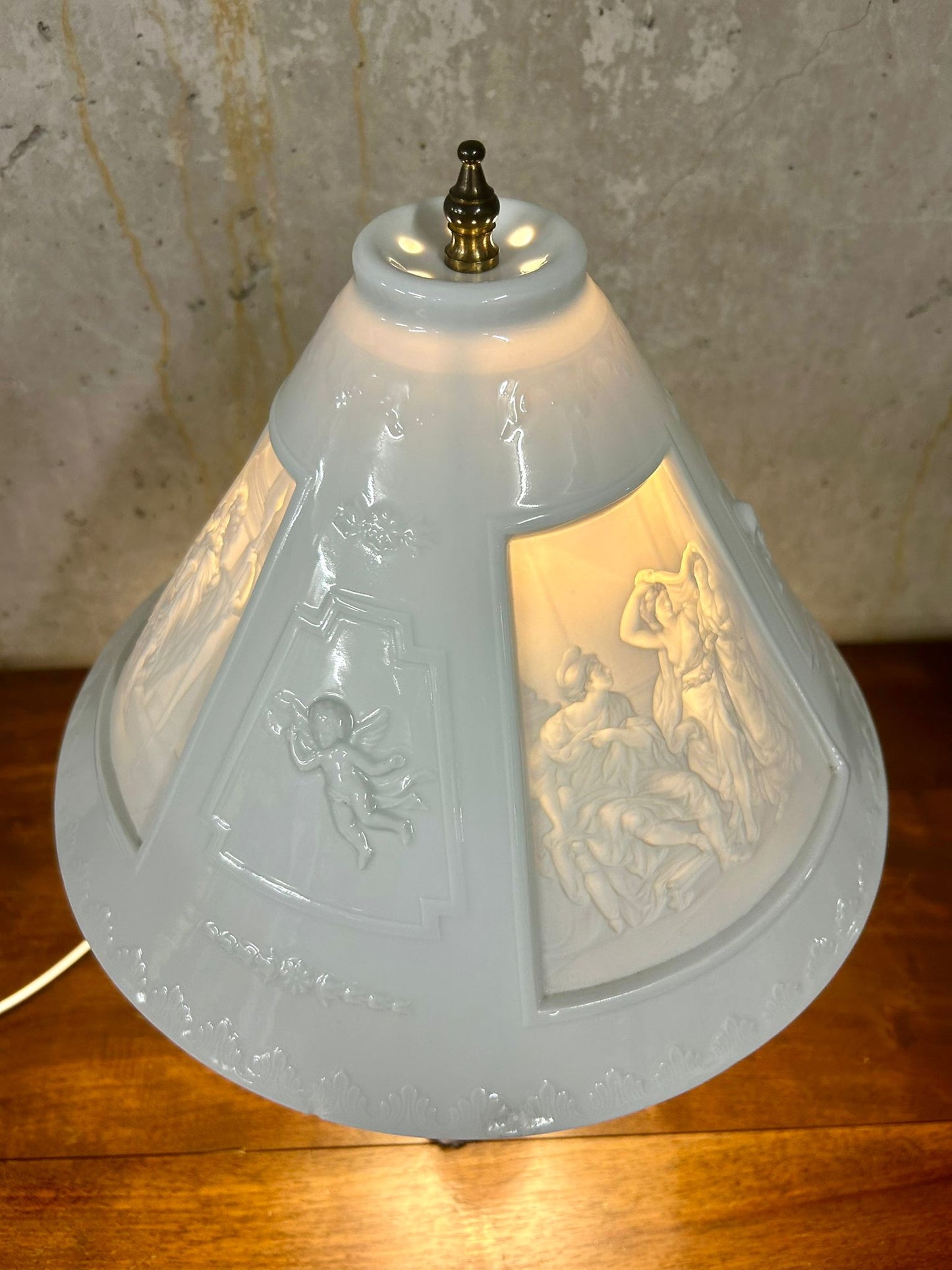Seltene Litophanie Tischlampe aus Porzellan Keramik