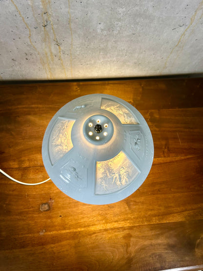 Seltene Litophanie Tischlampe aus Porzellan Keramik