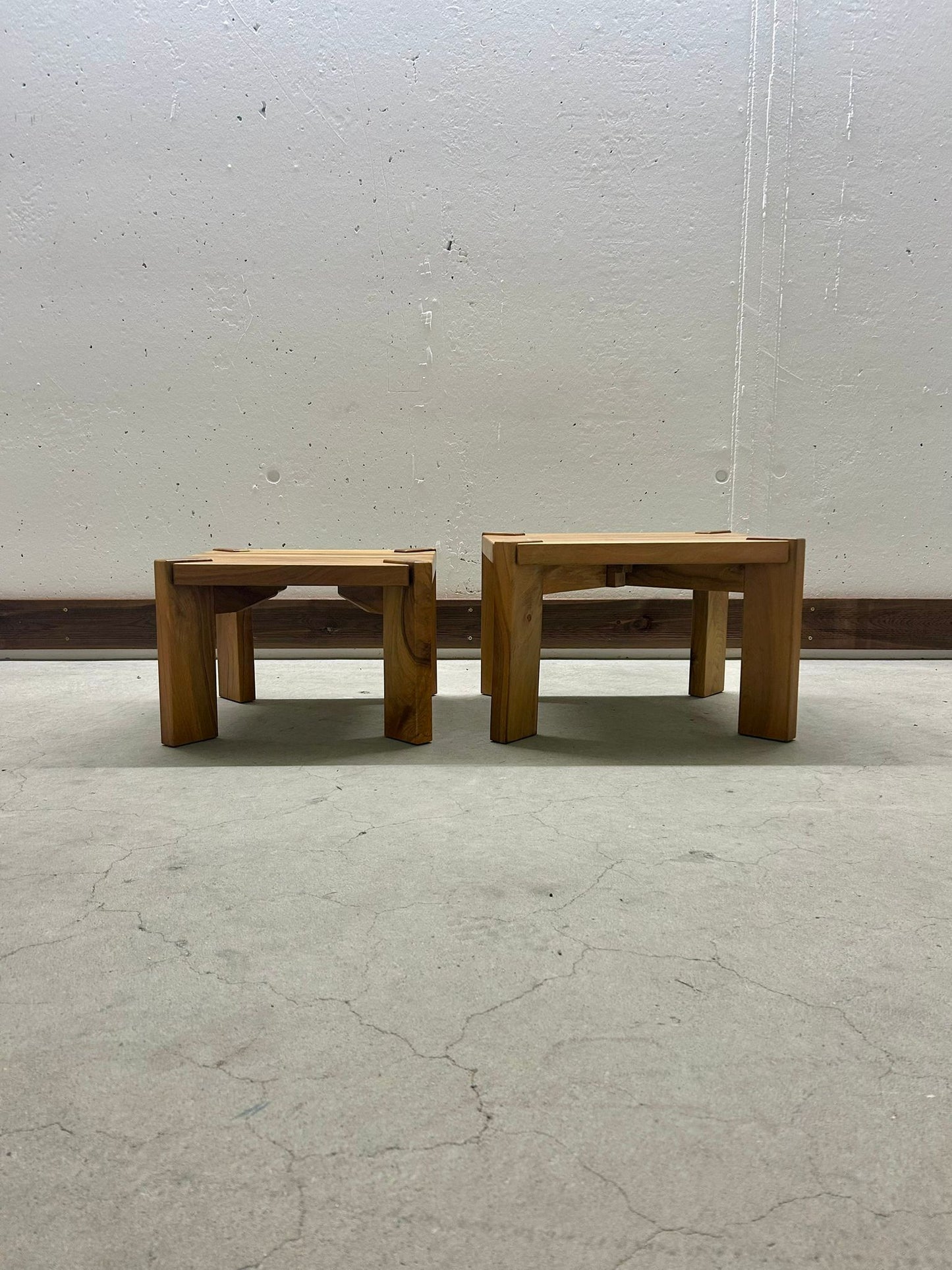 2er Set Holz Beistelltisch Massiv Vintage Couchtisch