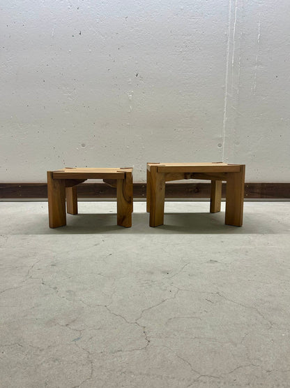 2er Set Holz Beistelltisch Massiv Vintage Couchtisch